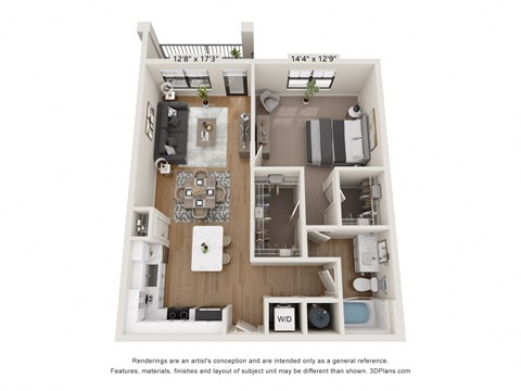Floor plan for 1 bed, 1 bath, 868 sqft